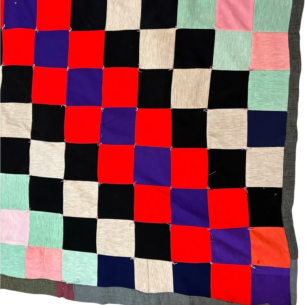 Vintage 70s Handmade Multi Color Block Patchwork Granny Square Blocks Quilt